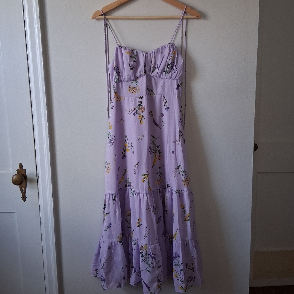 Showpo Purple Floral Dress With Strap Ties